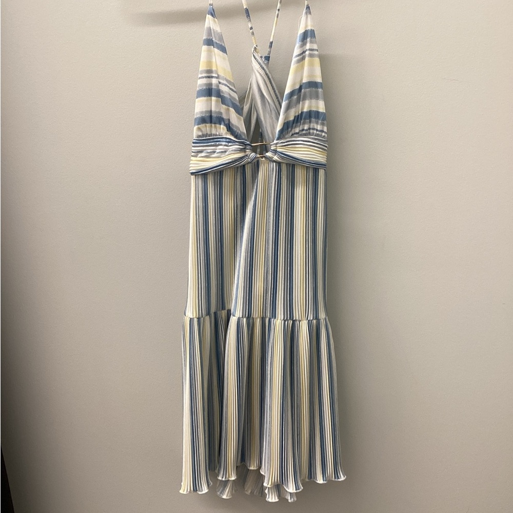 Bishop + Young Blue and Yellow Multi Stripe Sundress